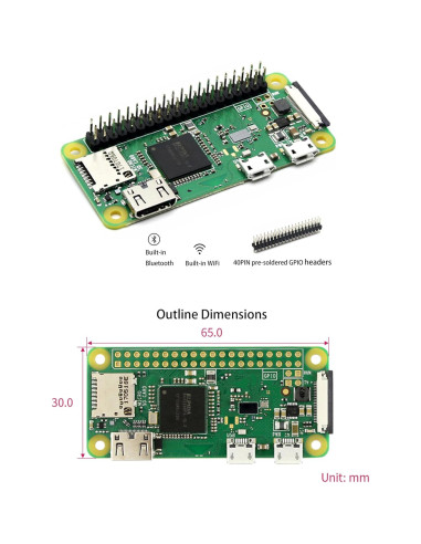 Paquete Raspberry Pi Zero WH con GPIO 40 pines + HDMI + Micro USB