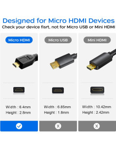 Adaptador Micro HDMI a HDMI QINGLER 1.83m 2 Paquetes 2