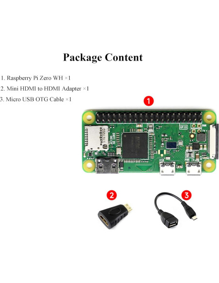 Paquete Raspberry Pi Zero WH con GPIO 40 pines + HDMI + Micro USB