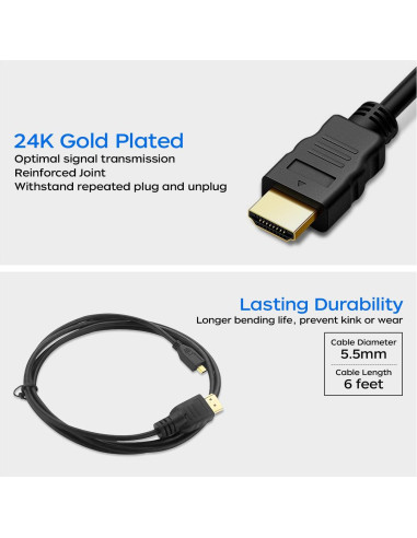 Adaptador Micro HDMI a HDMI QINGLER 1.83m 2 Paquetes