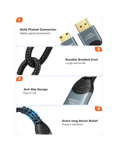 Cable HDMI Mini a HDMI 3.05m CableCreation 4K 60Hz