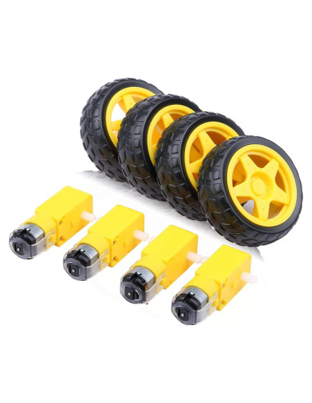 4 Motores con Engranaje DC 3V-12V Gebildet + 4 Ruedas Plásticas