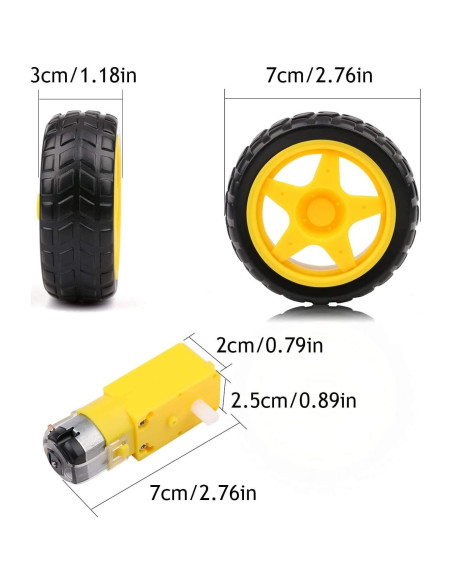 4 Motores con Engranaje DC 3V-12V Gebildet + 4 Ruedas Plásticas