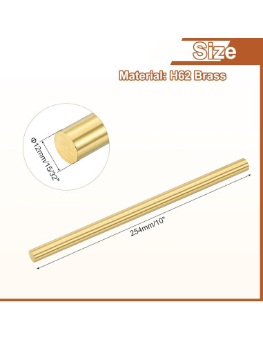 Barra Redonda de Latón Sólido uxcell 12mm x 254mm
