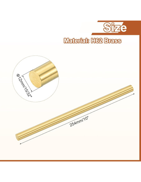Barra Redonda de Latón Sólido uxcell 12mm x 254mm
