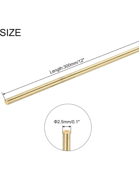 Barra Redonda de Latón 2.5mm x 300mm uxcell - 10 Piezas