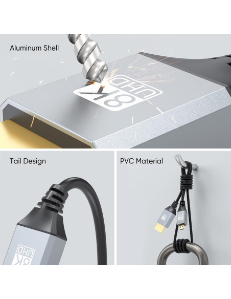 Cable Micro HDMI a HDMI URELEGAN 2.4M 8K 60Hz 48Gbps
