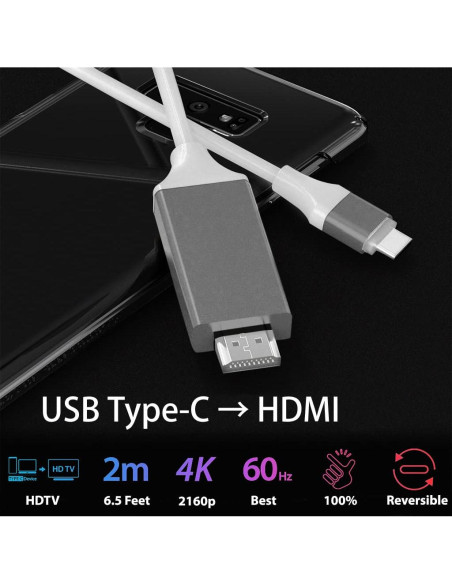 Cable HDMI USB-C 4K Volt Plus Tech 2m Compatible Raspberry Pi