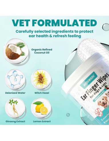 Toallitas Limpiadoras de Oídos para Perros y Gatos MEDUWEDU 60 Unidades
