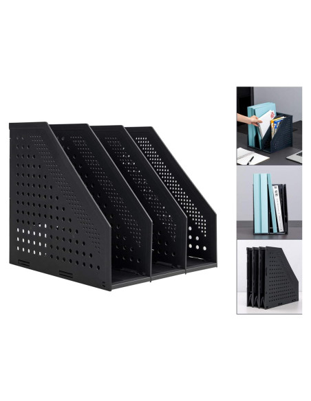 Soporte de Revistas Plegable Leven 3 Compartimentos Gris Oscuro