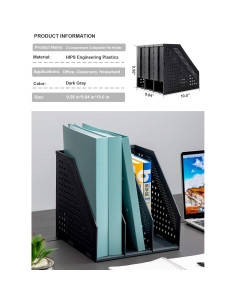 Soporte de Revistas Plegable Leven 3 Compartimentos Gris Oscuro 2