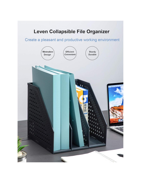 Soporte de Revistas Plegable Leven 3 Compartimentos Gris Oscuro