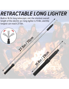 Encendedor Largo Eléctrico Flahonka Retráctil 29-70cm Negro 2