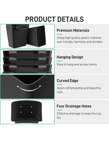 5 Soportes Colgantes para Tazas LEZIOA - Organizador Negro