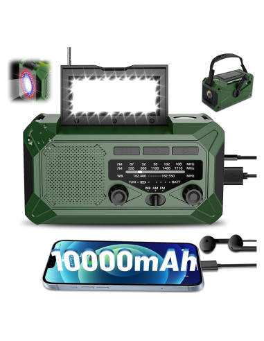 Radio de Manivela de Emergencia Veubew WR5 10000mAh con Linterna LED