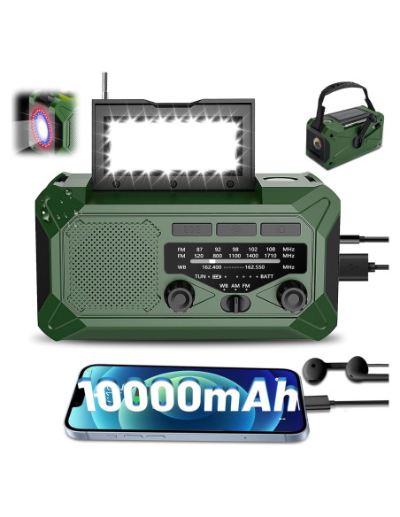 Radio de Manivela de Emergencia Veubew WR5 10000mAh con Linterna LED