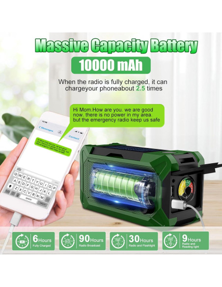 Radio de Manivela de Emergencia Veubew WR5 10000mAh con Linterna LED