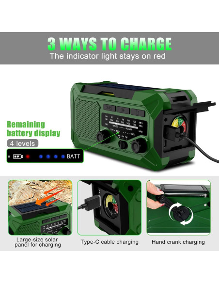 Radio de Manivela de Emergencia Veubew WR5 10000mAh con Linterna LED