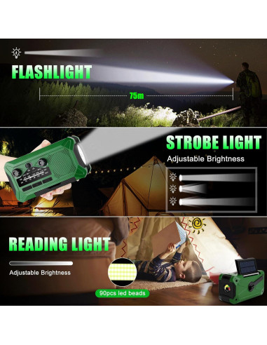 Radio de Manivela de Emergencia Veubew WR5 10000mAh con Linterna LED