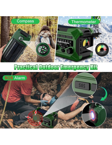 Radio de Manivela de Emergencia Veubew WR5 10000mAh con Linterna LED