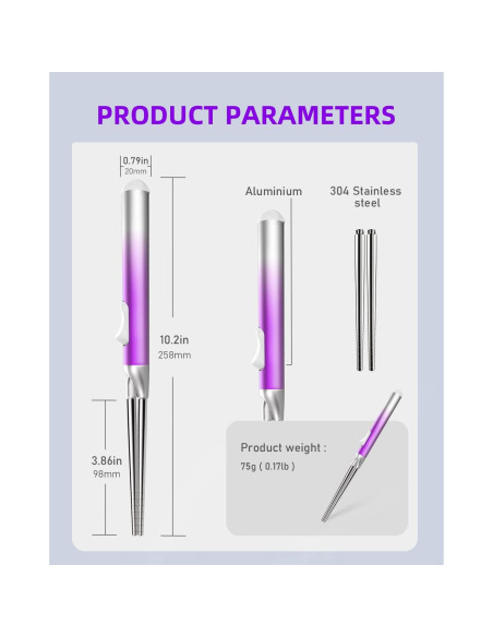 Juego de Palillos de Metal IROJEEF 258 mm Púrpura