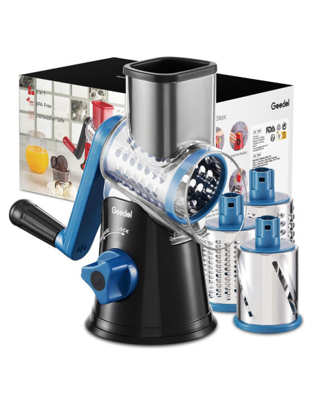Rallador de Queso Rotativo Geedel con 3 Cuchillas Intercambiables