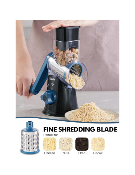 Rallador de Queso Rotativo Geedel con 3 Cuchillas Intercambiables