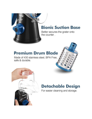 Rallador de Queso Rotativo Geedel con 3 Cuchillas Intercambiables