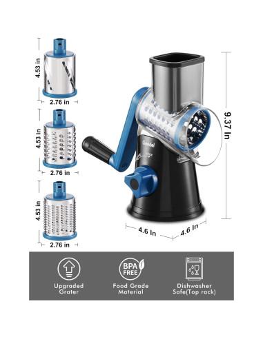 Rallador de Queso Rotativo Geedel con 3 Cuchillas Intercambiables