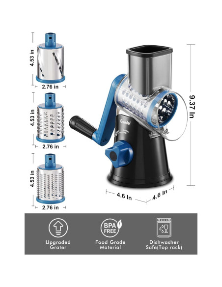 Rallador de Queso Rotativo Geedel con 3 Cuchillas Intercambiables