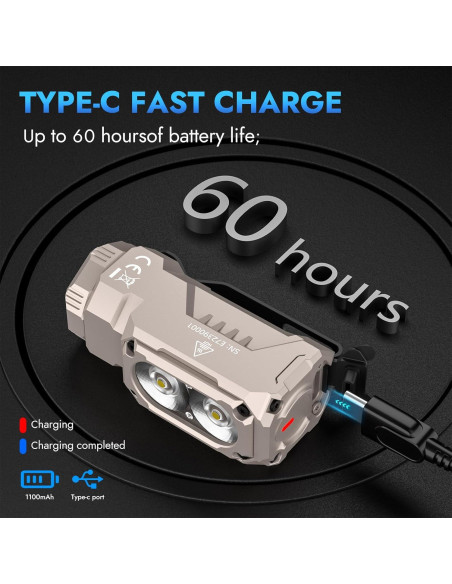 Linterna EDC WUBEN E7 1800 Lúmenes Recargable IP68 Caqui