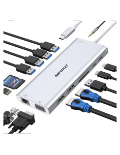 Estación de Acoplamiento USB C 14 en 1 ABIWAZY Plata