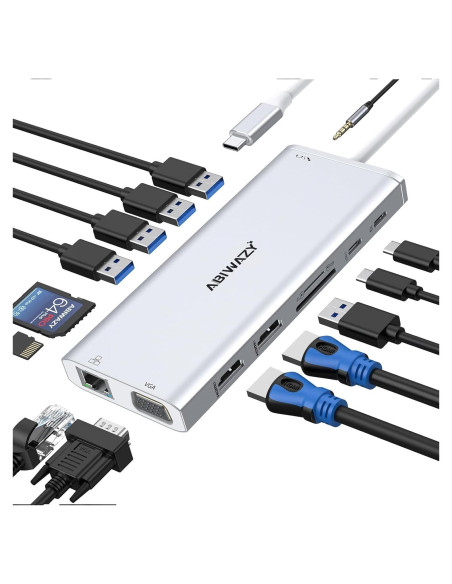 Estación de Acoplamiento USB C 14 en 1 ABIWAZY Plata