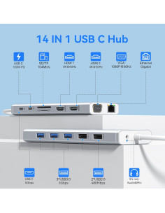 Estación de Acoplamiento USB C 14 en 1 ABIWAZY Plata 2
