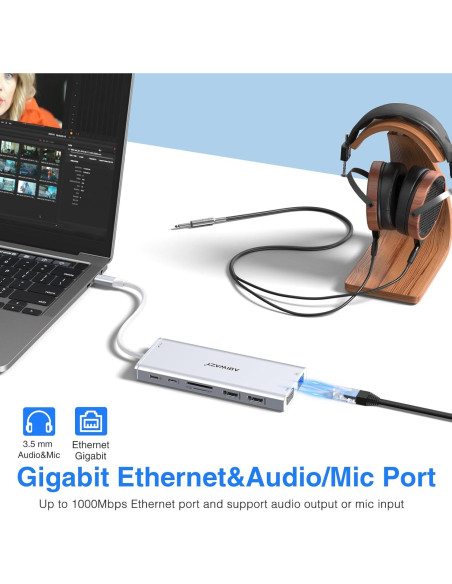 Estación de Acoplamiento USB C 14 en 1 ABIWAZY Plata