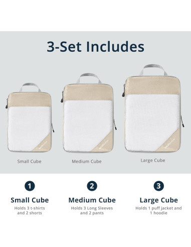 Cubos de Compresión NICOSHOW 3 Set Beige para Viajar