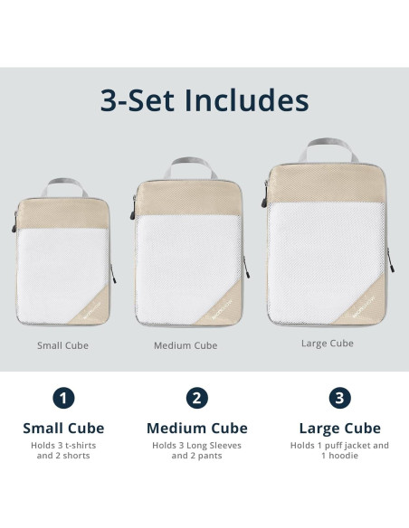 Cubos de Compresión NICOSHOW 3 Set Beige para Viajar