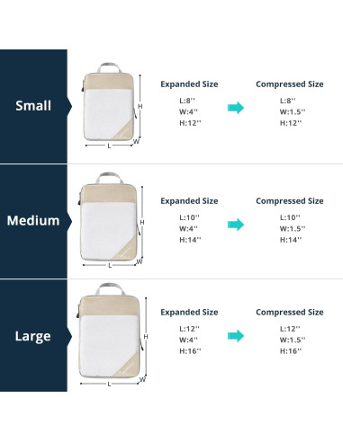 Cubos de Compresión NICOSHOW 3 Set Beige para Viajar