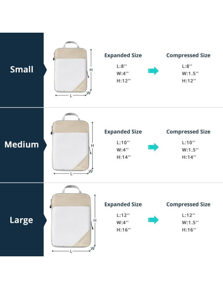 Cubos de Compresión NICOSHOW 3 Set Beige para Viajar