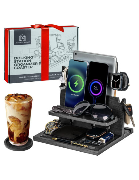 Estación de Acoplamiento de Madera Negra Parkway Home para 3 Teléfonos