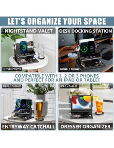 Estación de Acoplamiento de Madera Negra Parkway Home para 3 Teléfonos 2