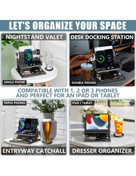 Estación de Acoplamiento de Madera Negra Parkway Home para 3 Teléfonos