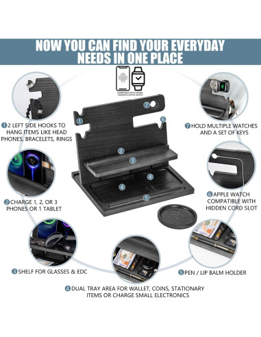 Estación de Acoplamiento de Madera Negra Parkway Home para 3 Teléfonos