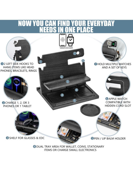 Estación de Acoplamiento de Madera Negra Parkway Home para 3 Teléfonos