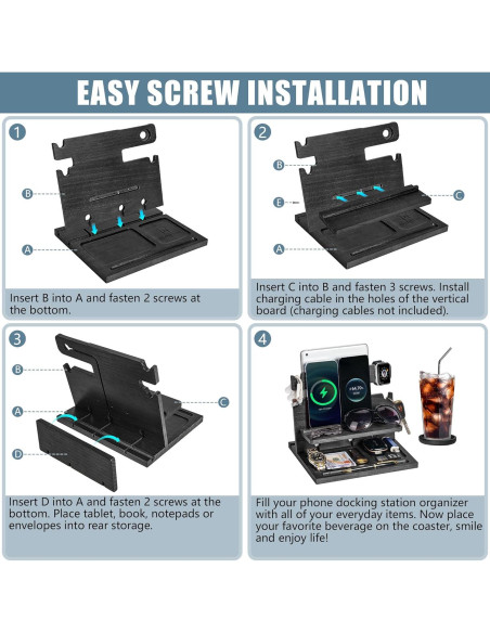 Estación de Acoplamiento de Madera Negra Parkway Home para 3 Teléfonos