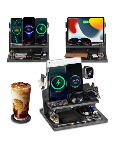 Estación de Acoplamiento de Madera Negra Parkway Home para 3 Teléfonos