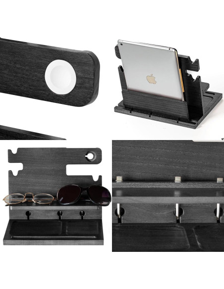 Estación de Acoplamiento de Madera Negra Parkway Home para 3 Teléfonos