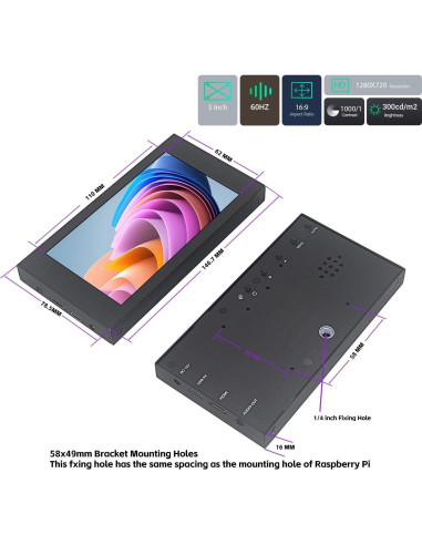 Monitor Táctil Mini VIEWMEI 5" HD 1280x720 HDMI