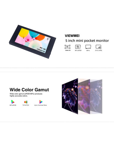 Monitor Táctil Mini VIEWMEI 5" HD 1280x720 HDMI