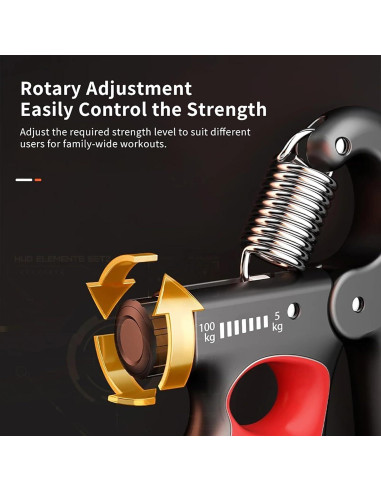 Fortalecedor de Agarre Hiyoga Ajustable 5-100KG con Contador